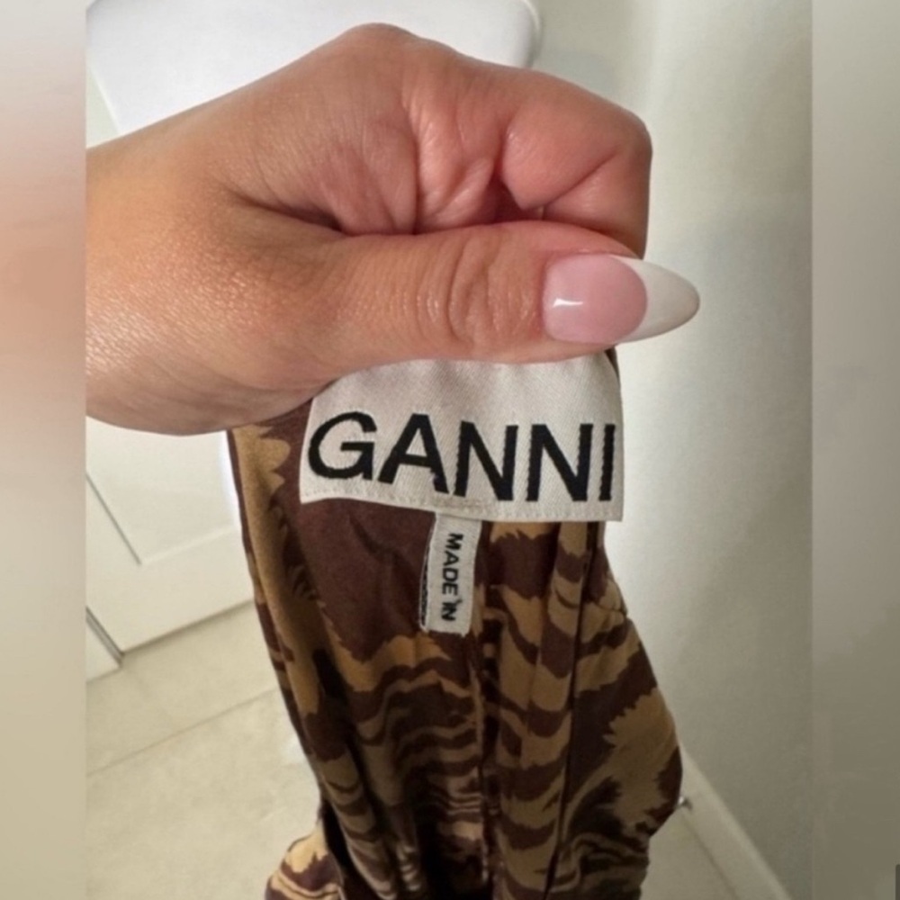 Ganni Ruche Silk Zebra Print Long Sleeve Dress/Size 4 - Picture 9 of 10